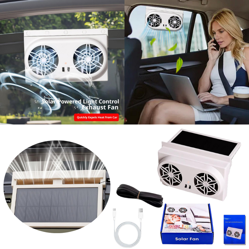 Renewable Energy Fan - Dual Fan Solar Car Cooler Vent