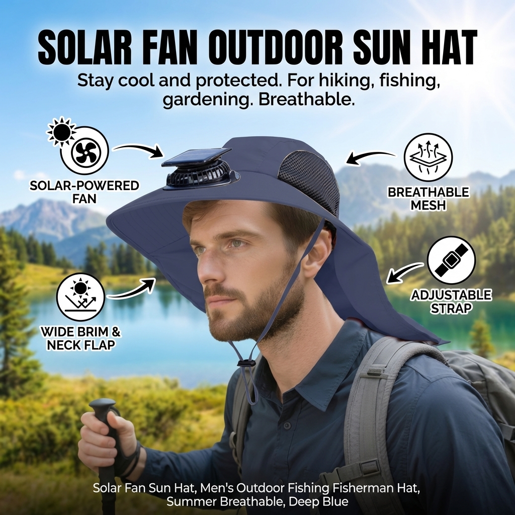 Renewable Energy Fan - Solar Fan Hat with Neck Flap