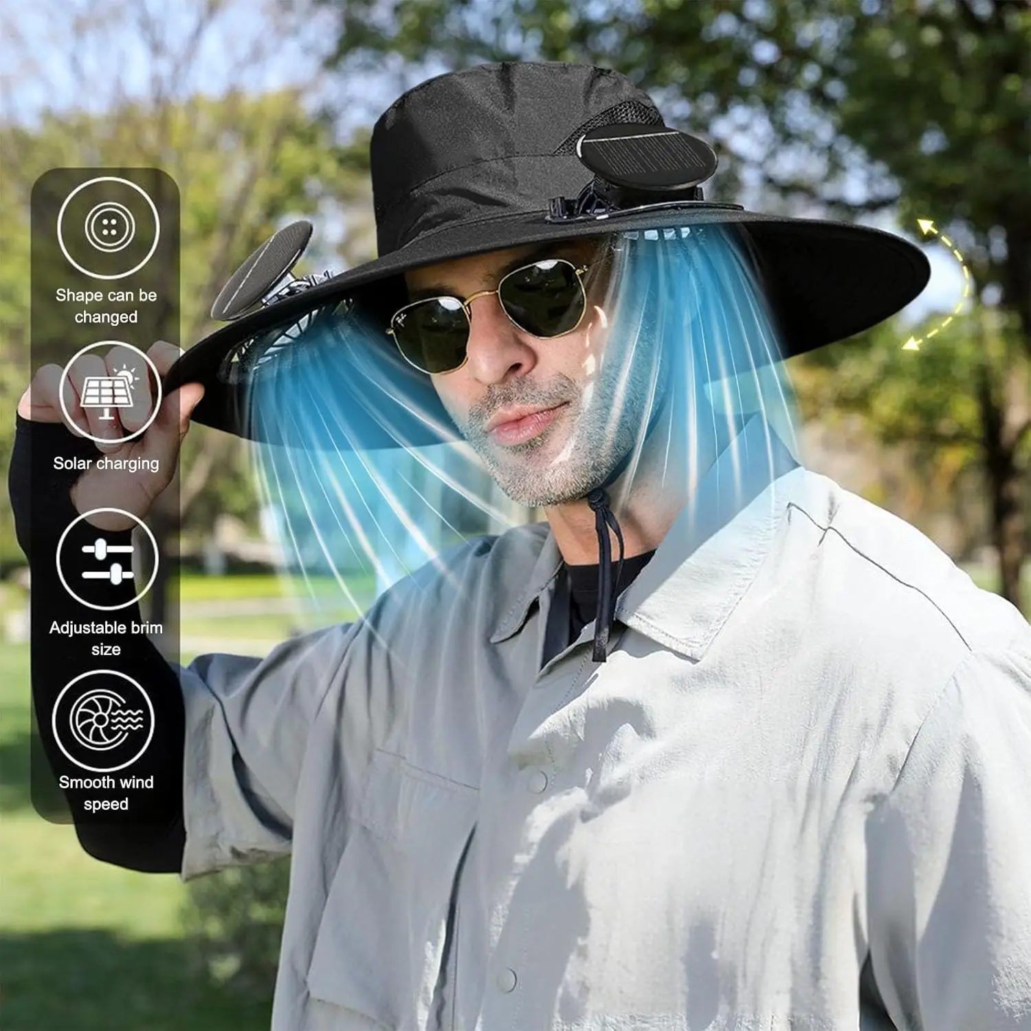 Solar Charging Umbrella Hat wi - Renewable Energy Fan avaliação e preço